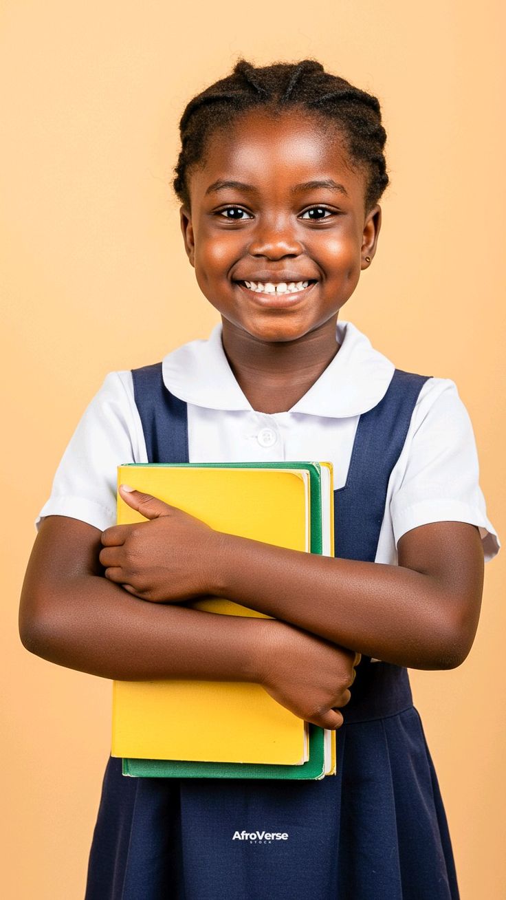 Focused African School Girl Smiling Softly Childrens Day Stock Photo